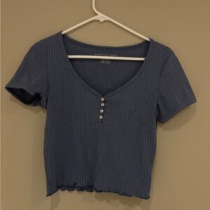 American Eagle Outfitters Women's Navy Ribbed Crop Top